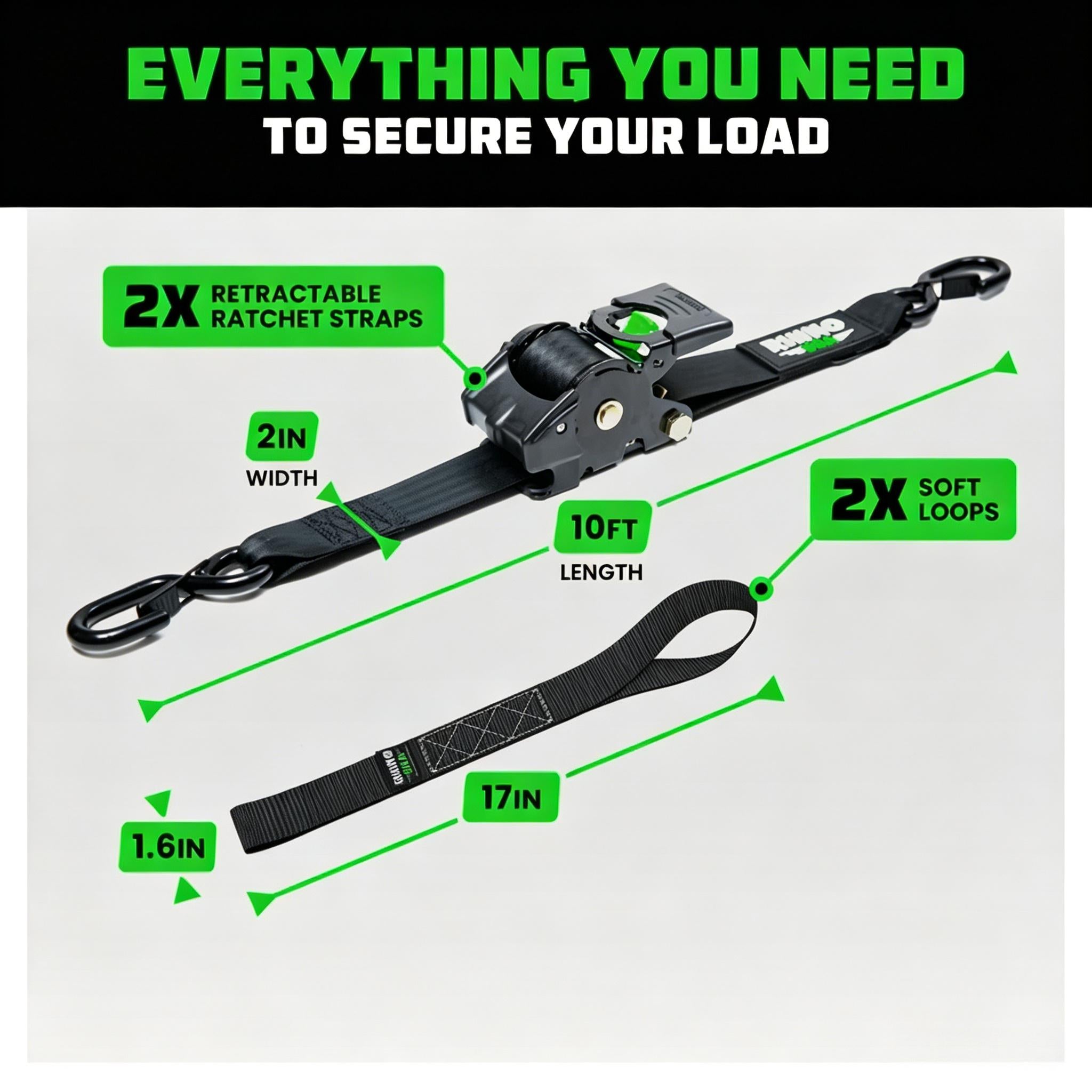 Self-Retracting Ratchet Tie Down Straps 2/4-Pack
