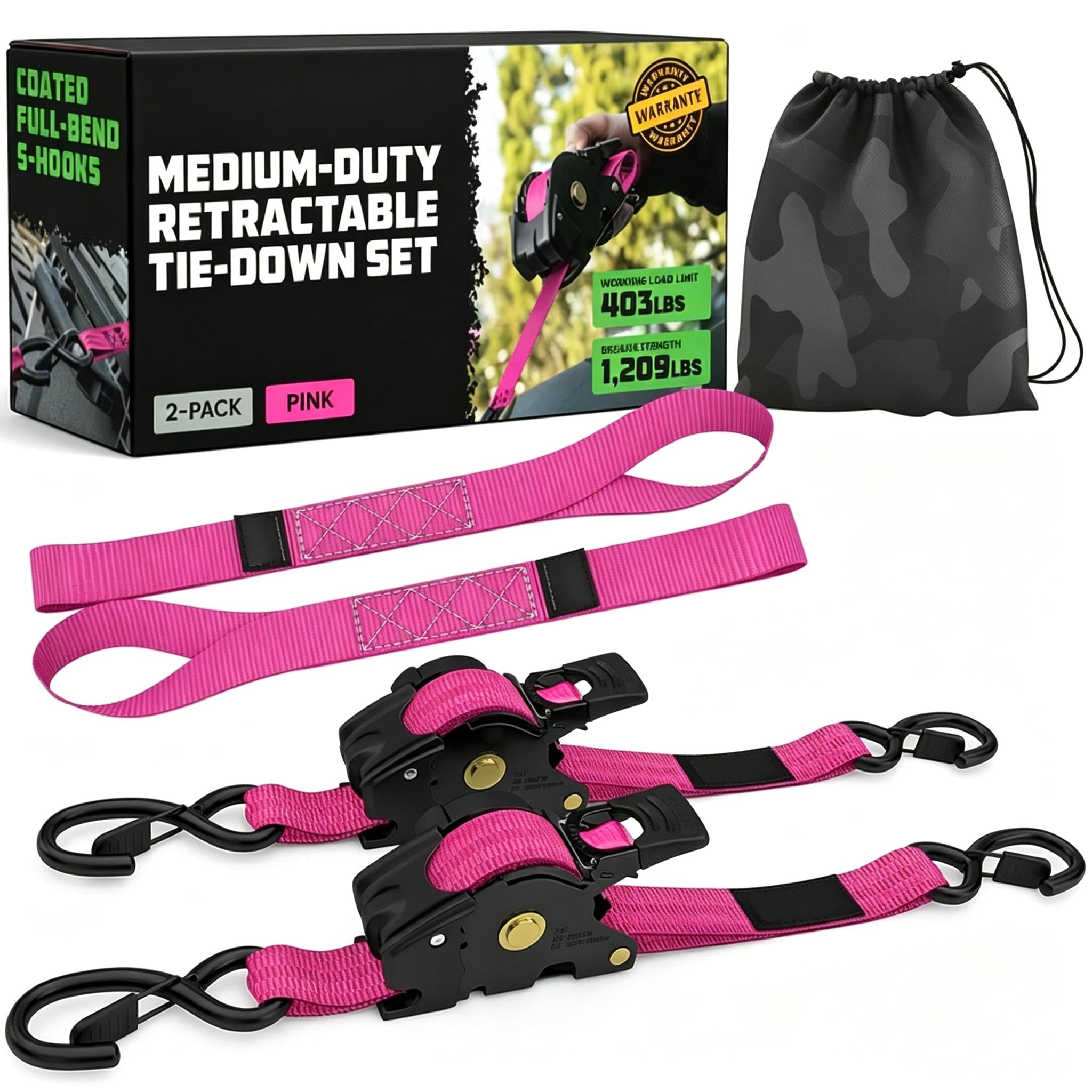Self-Retracting Ratchet Tie Down Straps 2/4-Pack