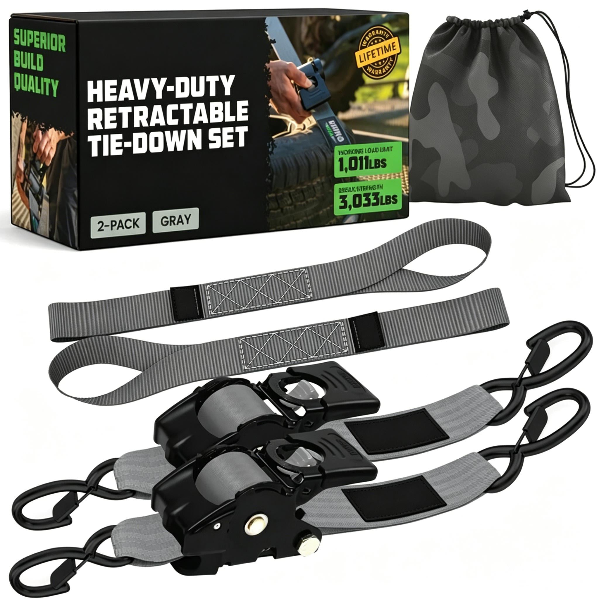 Self-Retracting Ratchet Tie Down Straps 2/4-Pack
