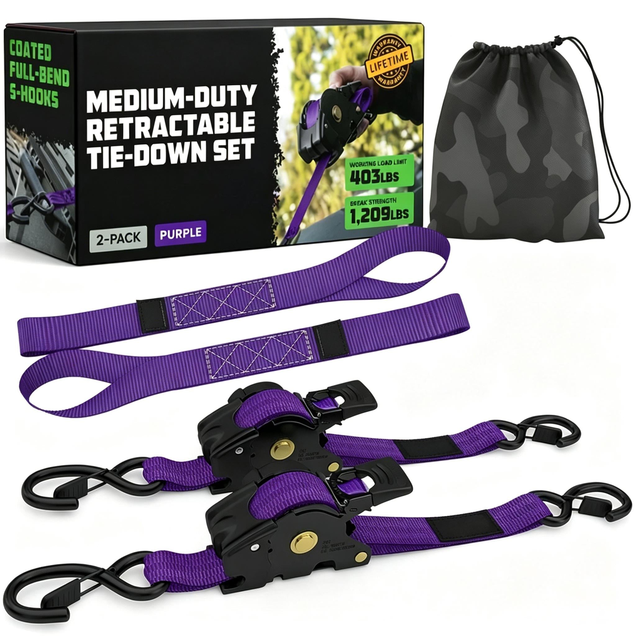 Self-Retracting Ratchet Tie Down Straps 2/4-Pack