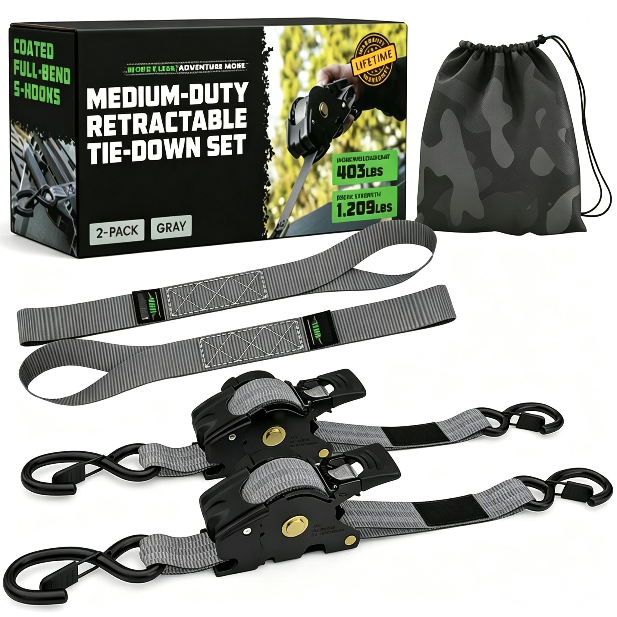 Self-Retracting Ratchet Tie Down Straps 2/4-Pack