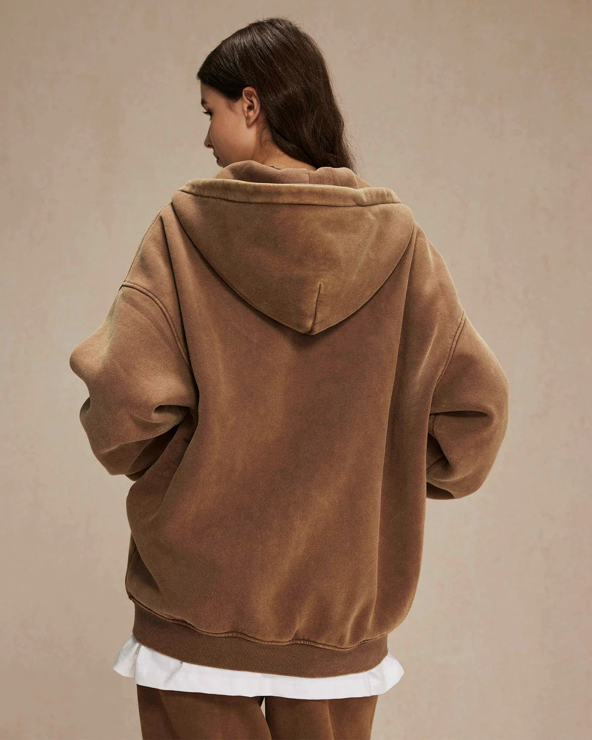 INFLATION Washed Distressed Fleece Zip Up Hoodies