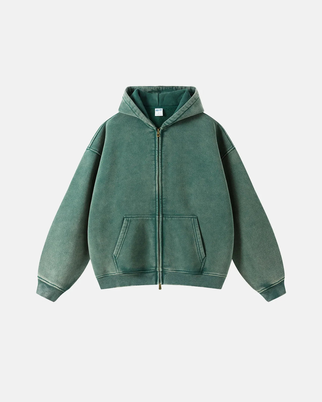 INFLATION Washed Distressed Fleece Zip Up Hoodies