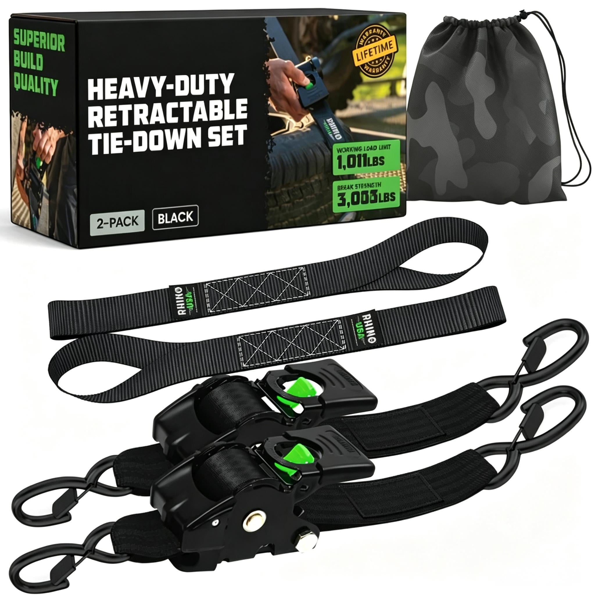 Self-Retracting Ratchet Tie Down Straps 2/4-Pack