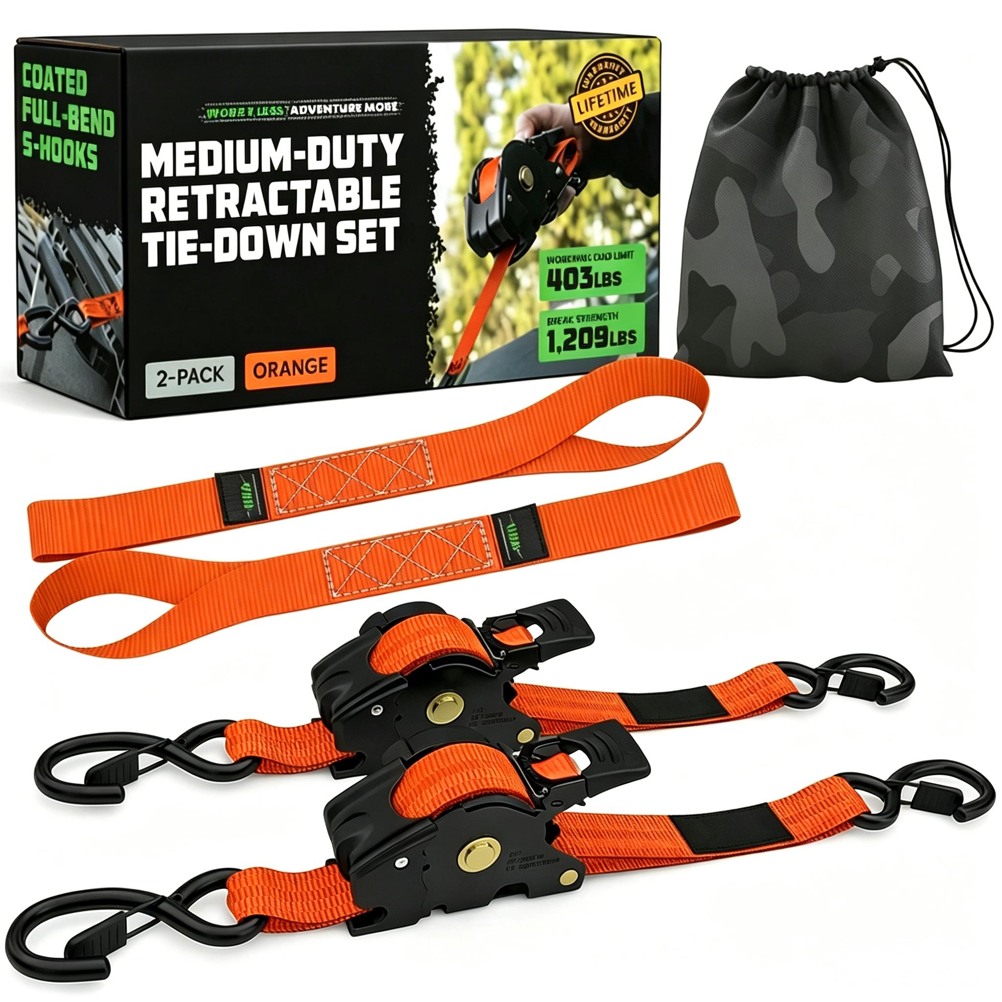 Self-Retracting Ratchet Tie Down Straps 2/4-Pack