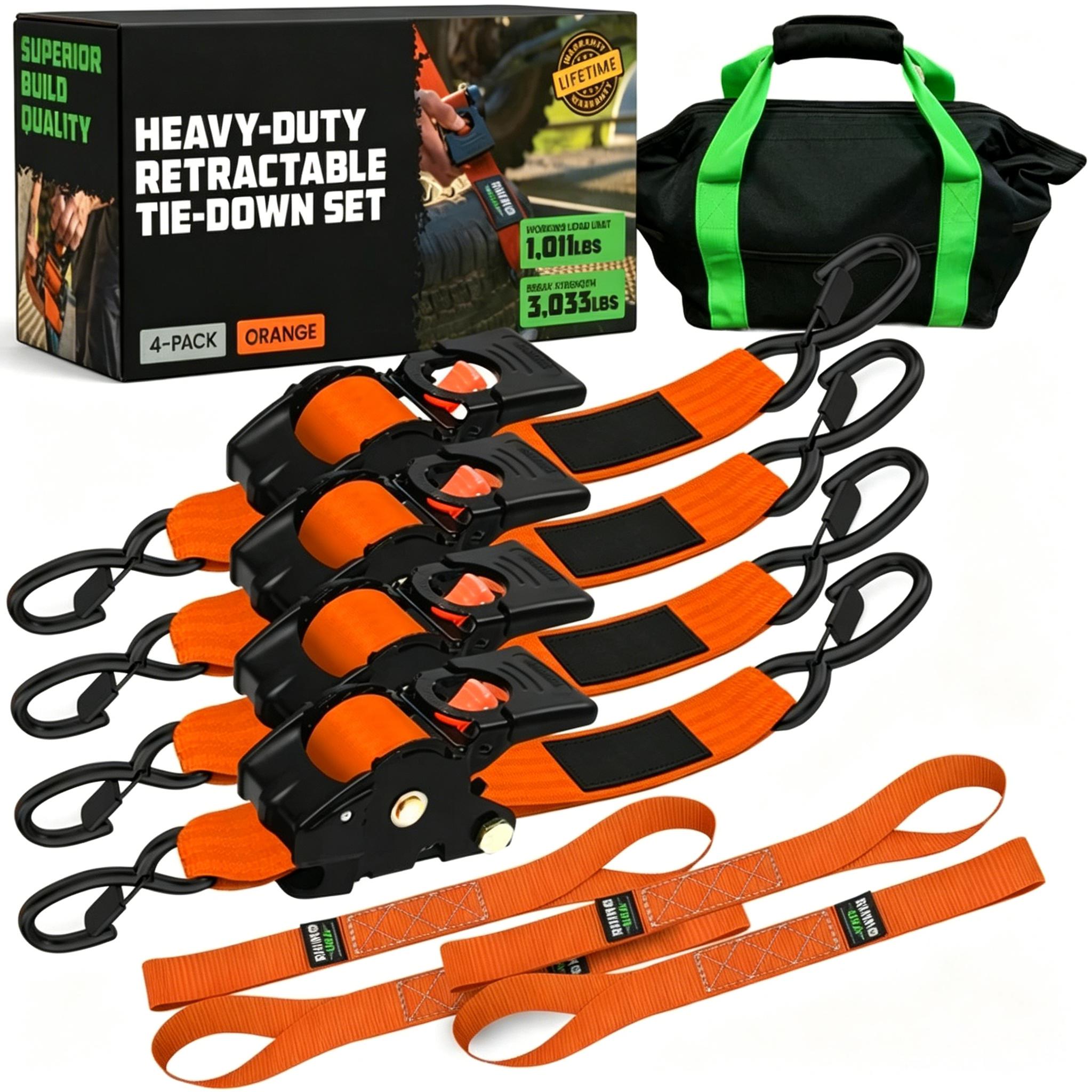Self-Retracting Ratchet Tie Down Straps 2/4-Pack
