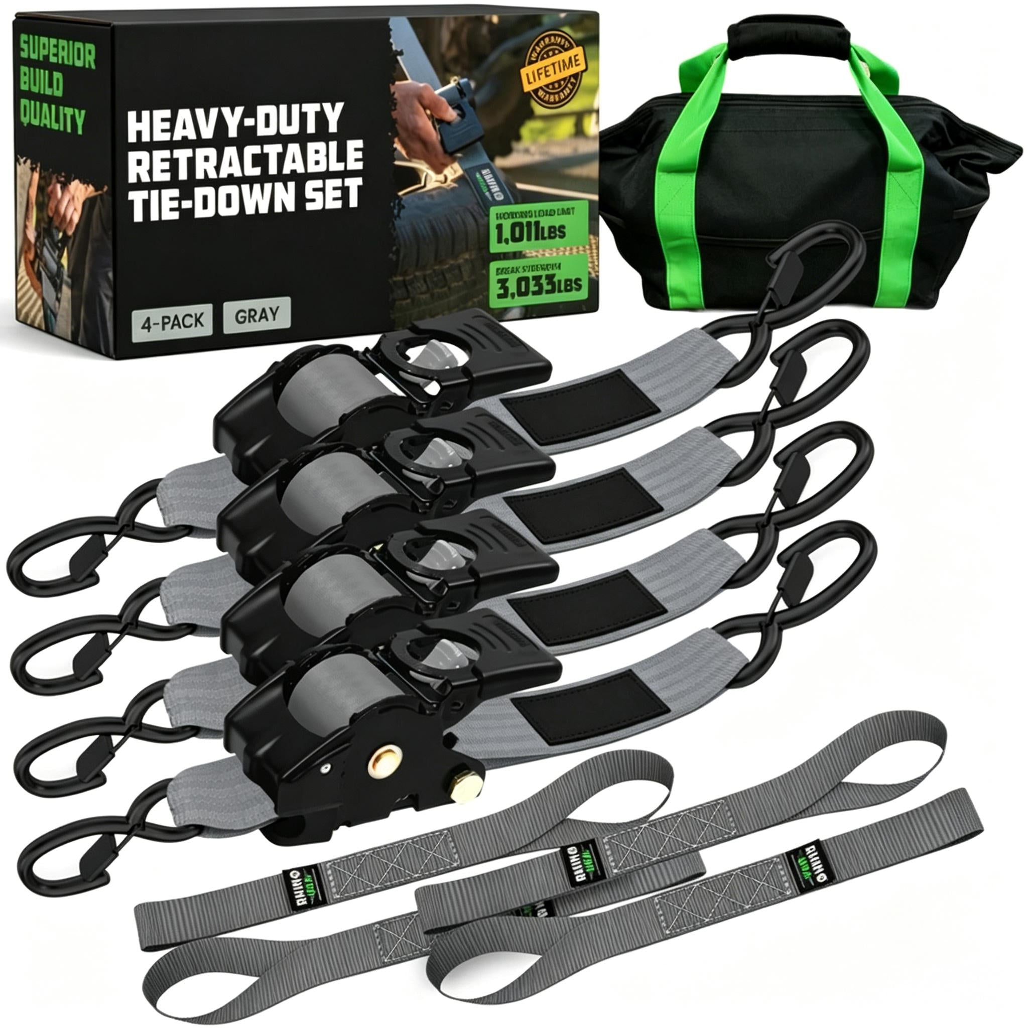 Self-Retracting Ratchet Tie Down Straps 2/4-Pack