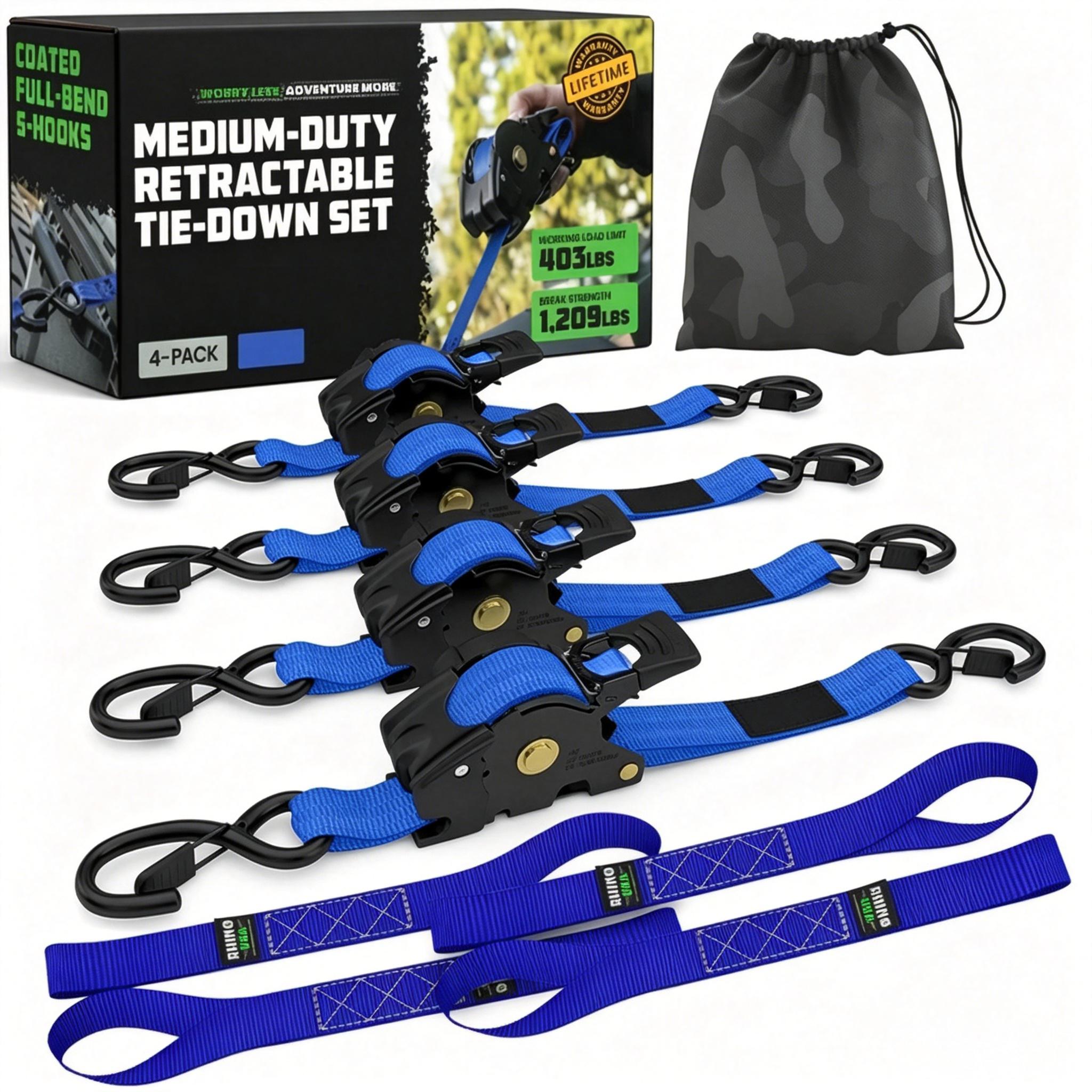 Self-Retracting Ratchet Tie Down Straps 2/4-Pack