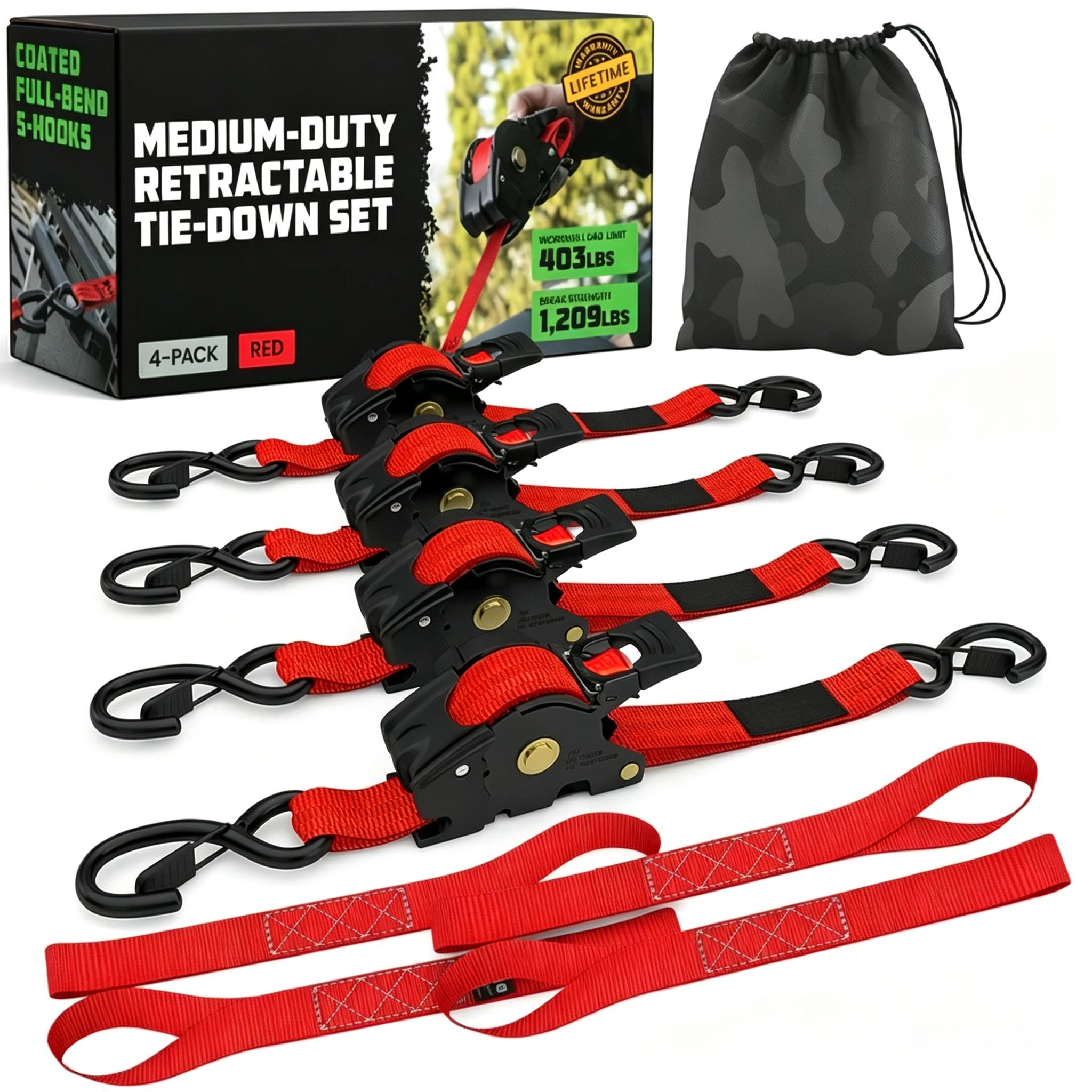 Self-Retracting Ratchet Tie Down Straps 2/4-Pack