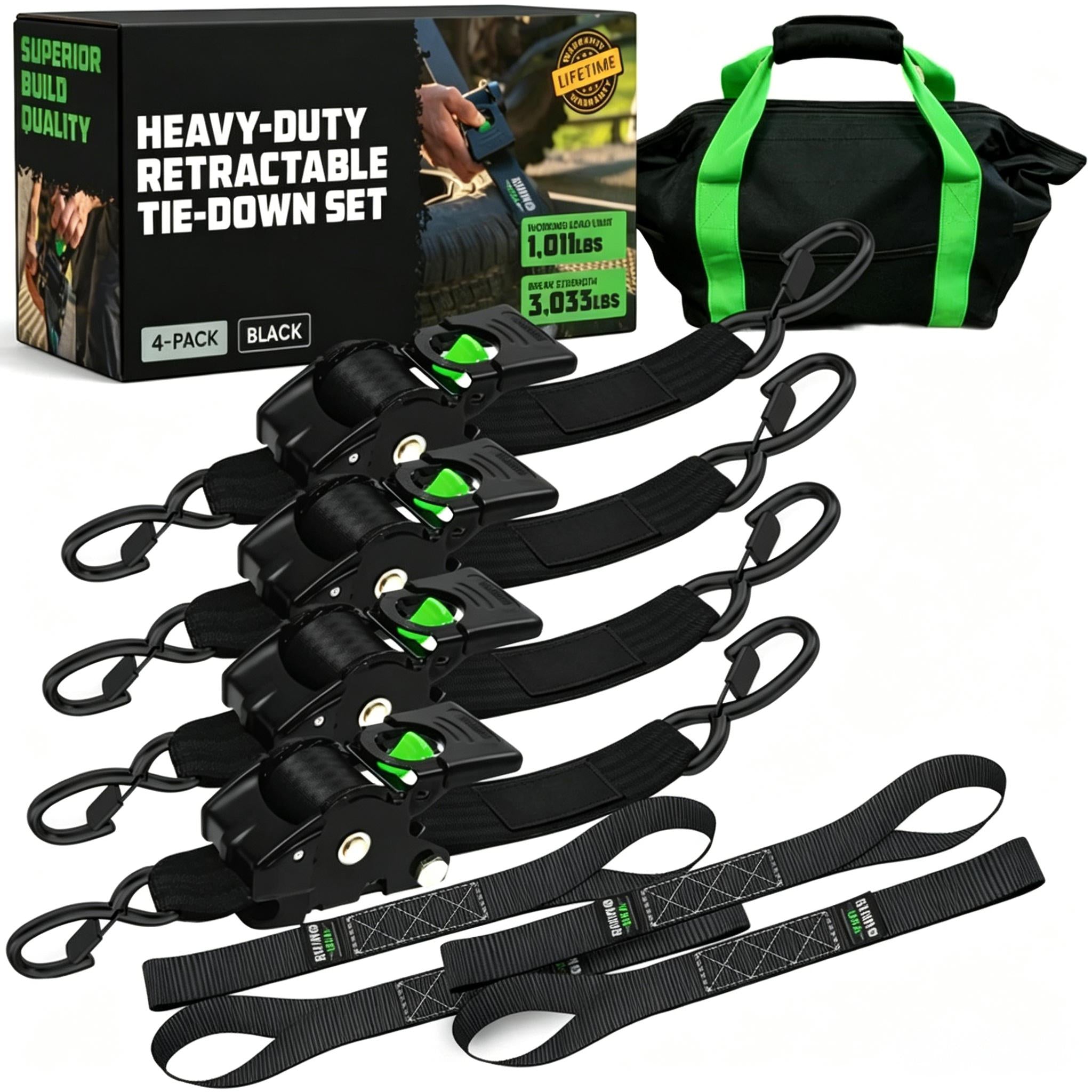 Self-Retracting Ratchet Tie Down Straps 2/4-Pack