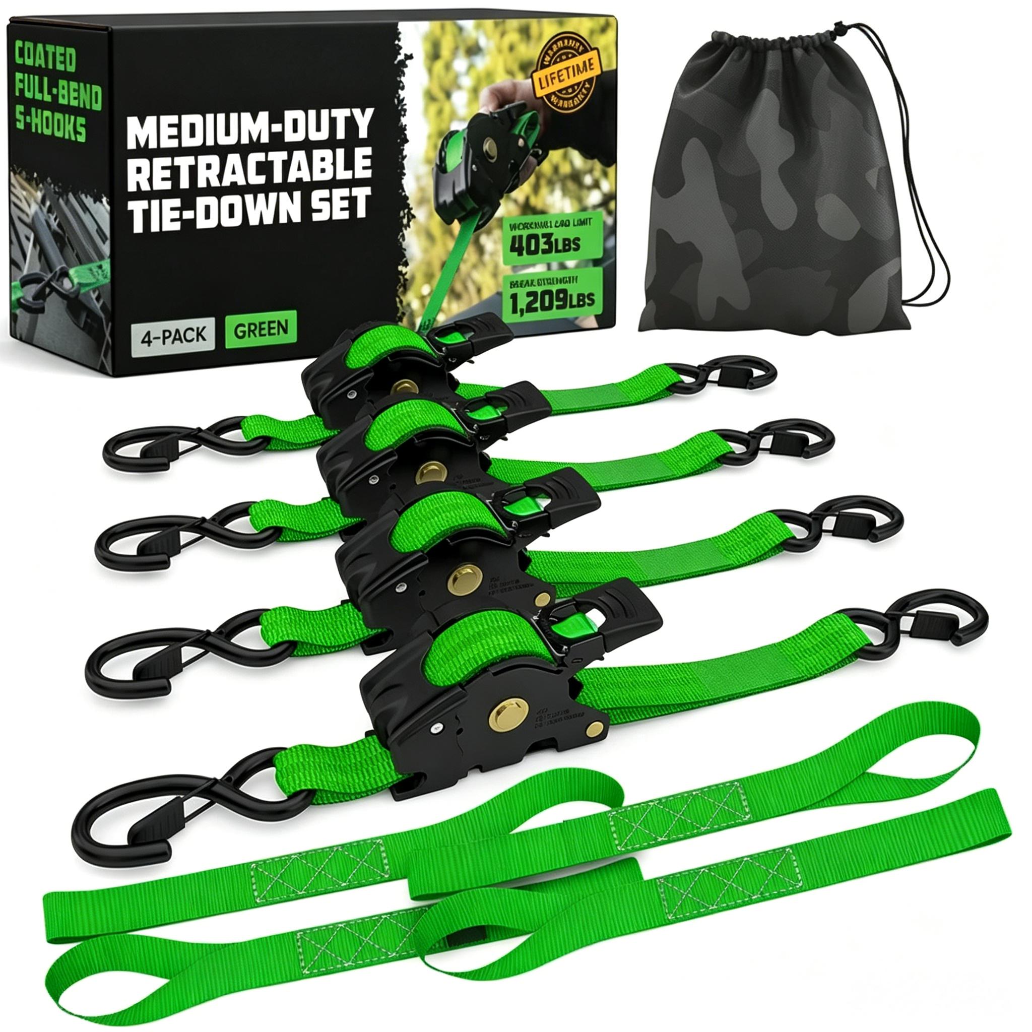 Self-Retracting Ratchet Tie Down Straps 2/4-Pack