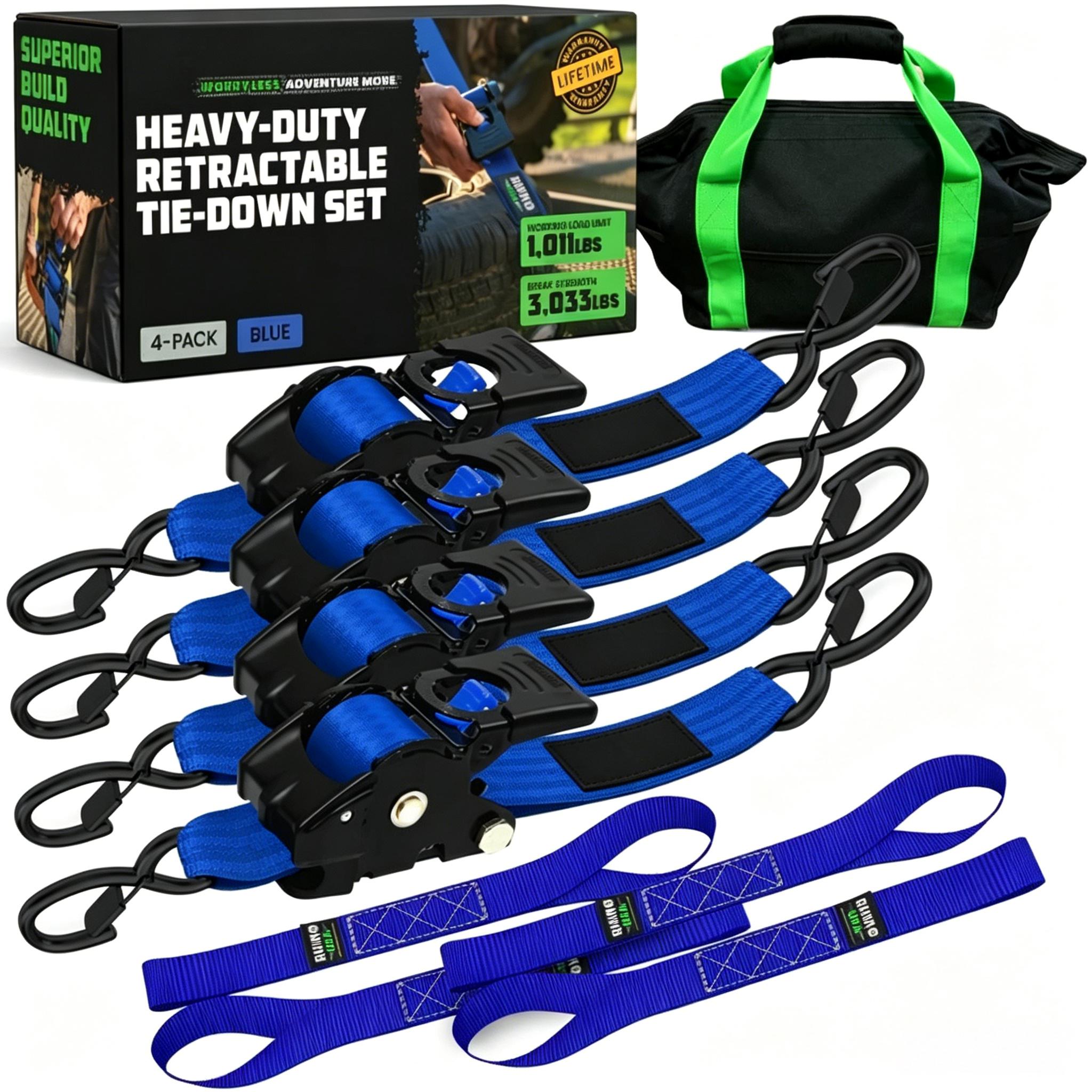 Self-Retracting Ratchet Tie Down Straps 2/4-Pack
