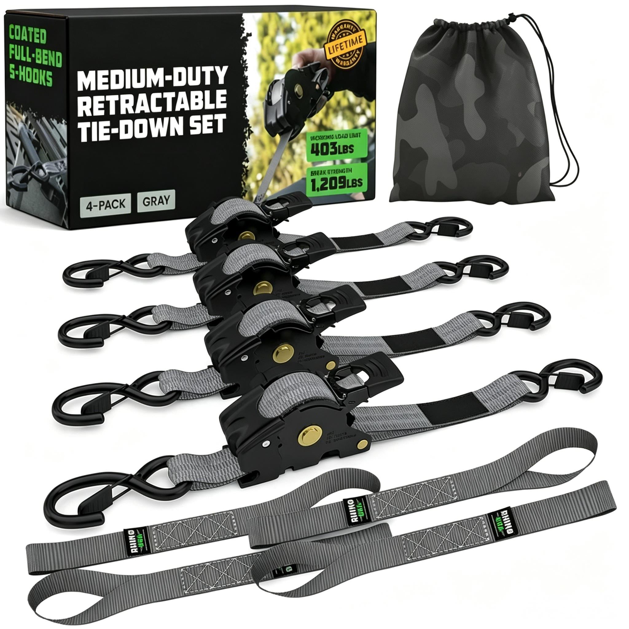 Self-Retracting Ratchet Tie Down Straps 2/4-Pack
