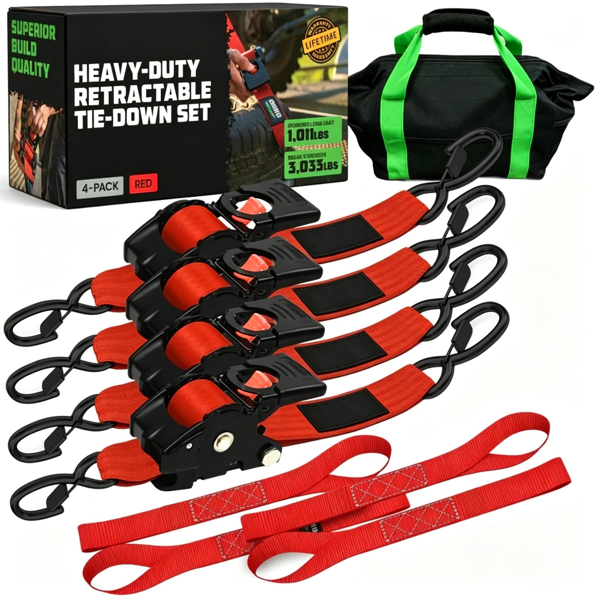 Self-Retracting Ratchet Tie Down Straps 2/4-Pack