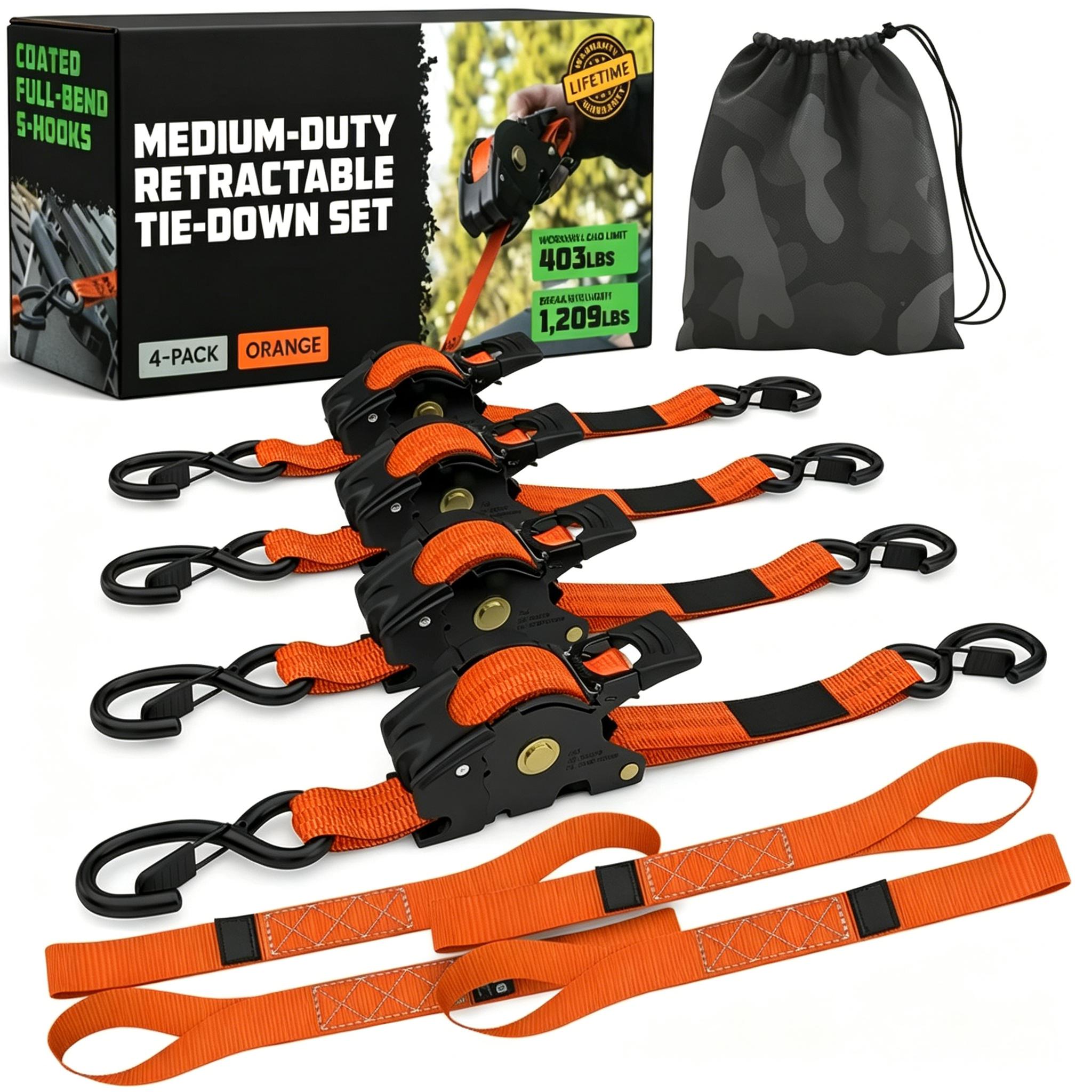 Self-Retracting Ratchet Tie Down Straps 2/4-Pack