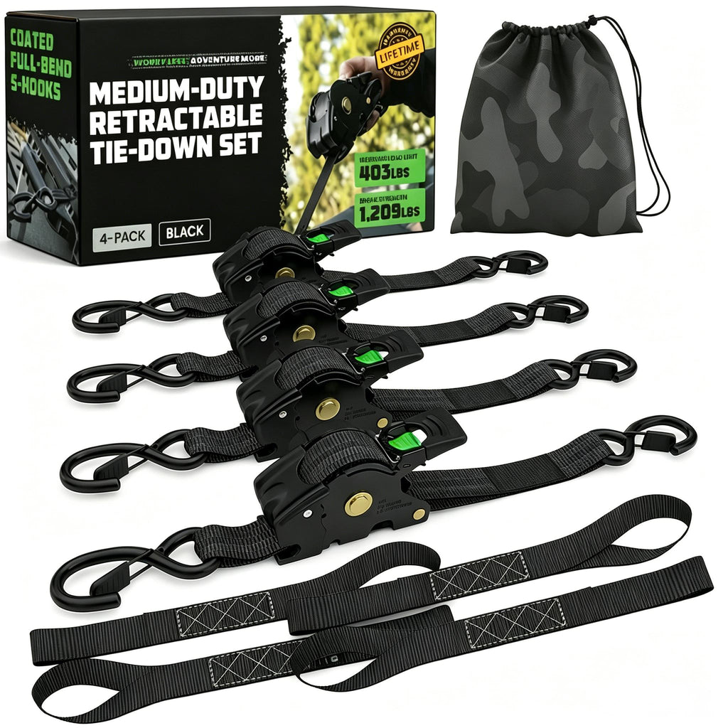Self-Retracting Ratchet Tie Down Straps 2/4-Pack