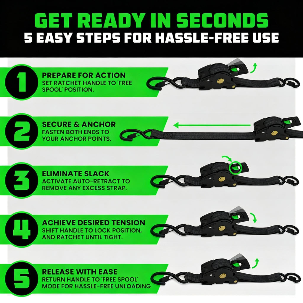 Self-Retracting Ratchet Tie Down Straps 2/4-Pack