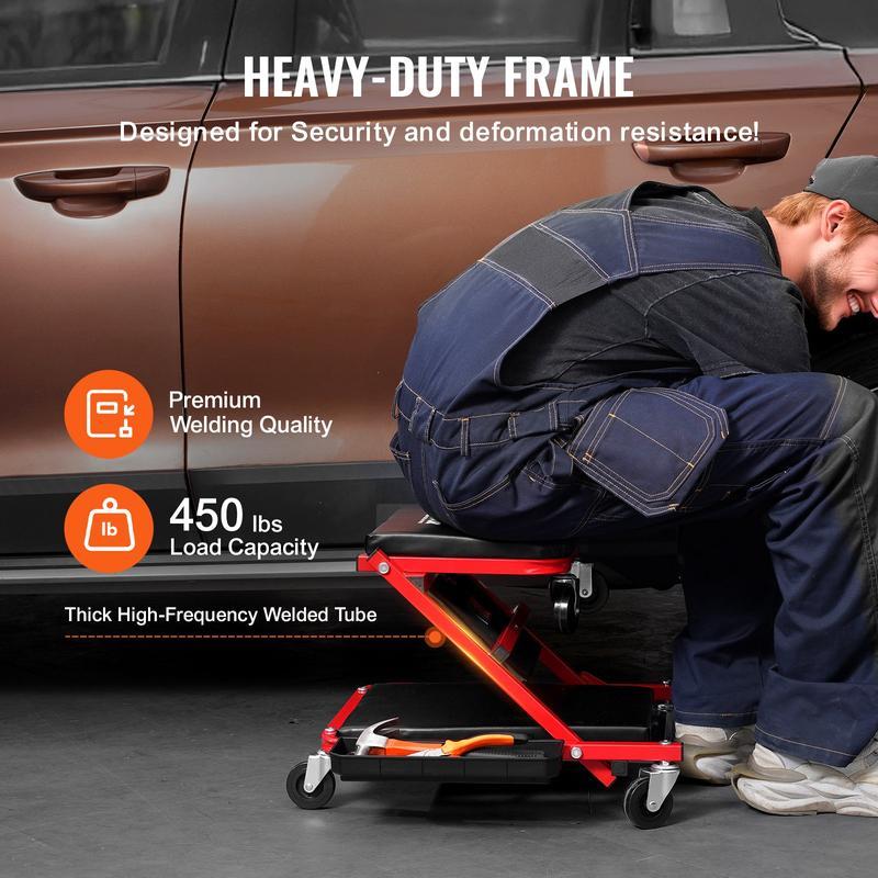 2 in 1 Foldable Mechanic Creeper Seat /36 Inch Rolling Garage Stool /450 LBS Capacity