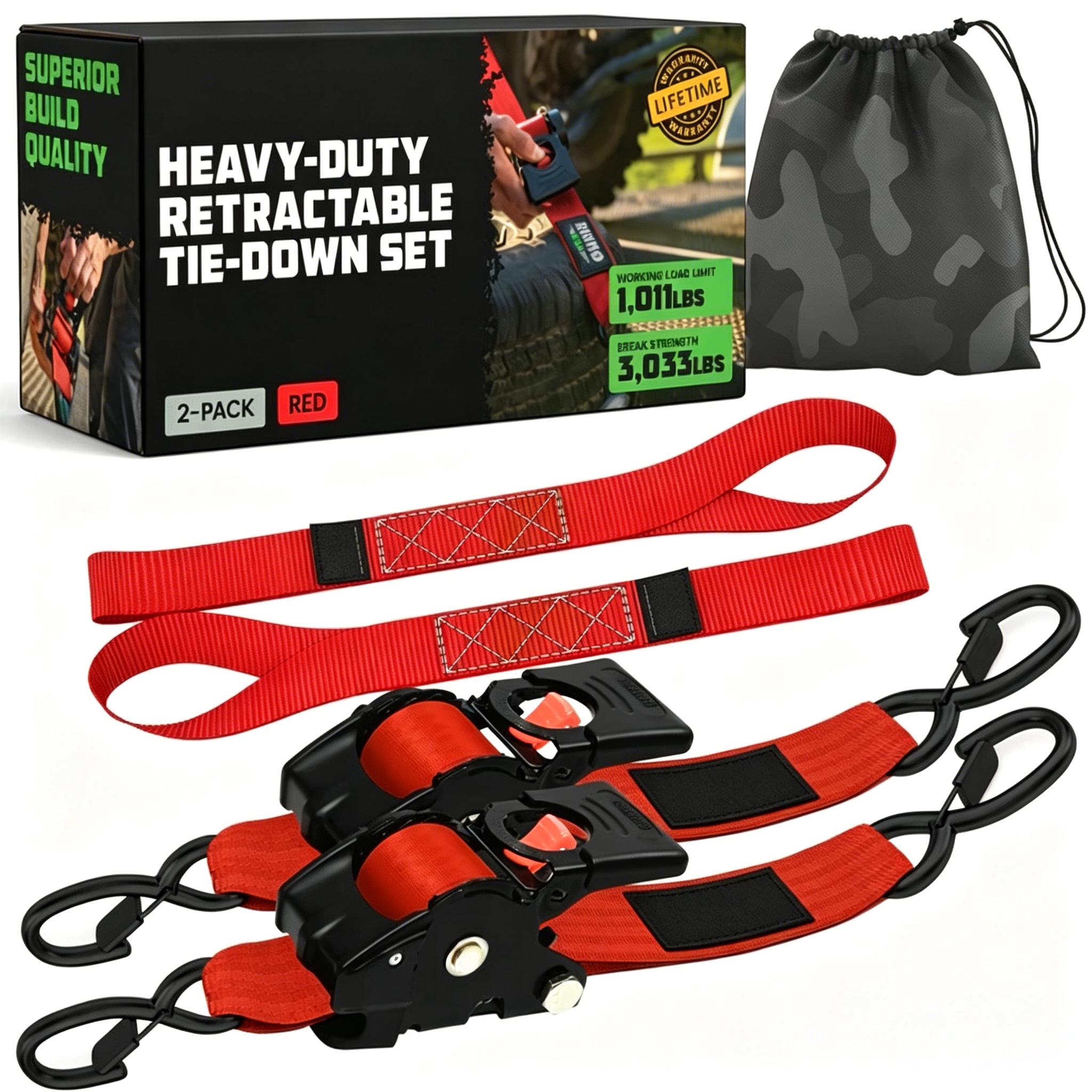Self-Retracting Ratchet Tie Down Straps 2/4-Pack