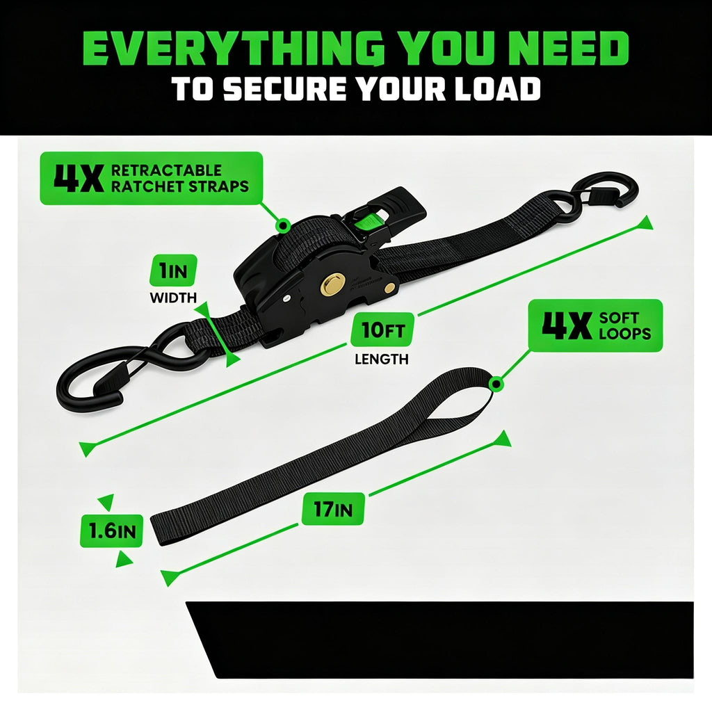 Self-Retracting Ratchet Tie Down Straps 2/4-Pack