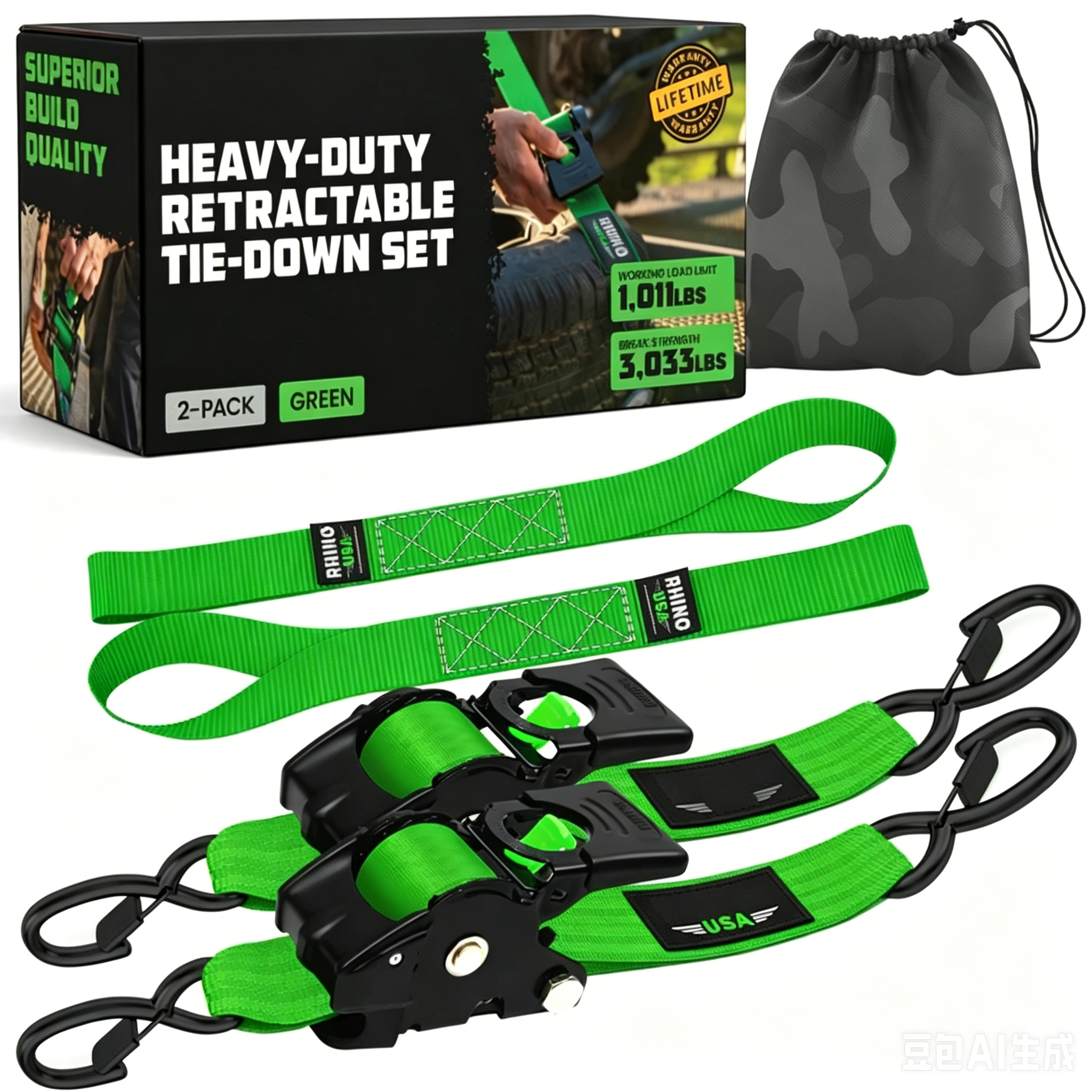 Self-Retracting Ratchet Tie Down Straps 2/4-Pack