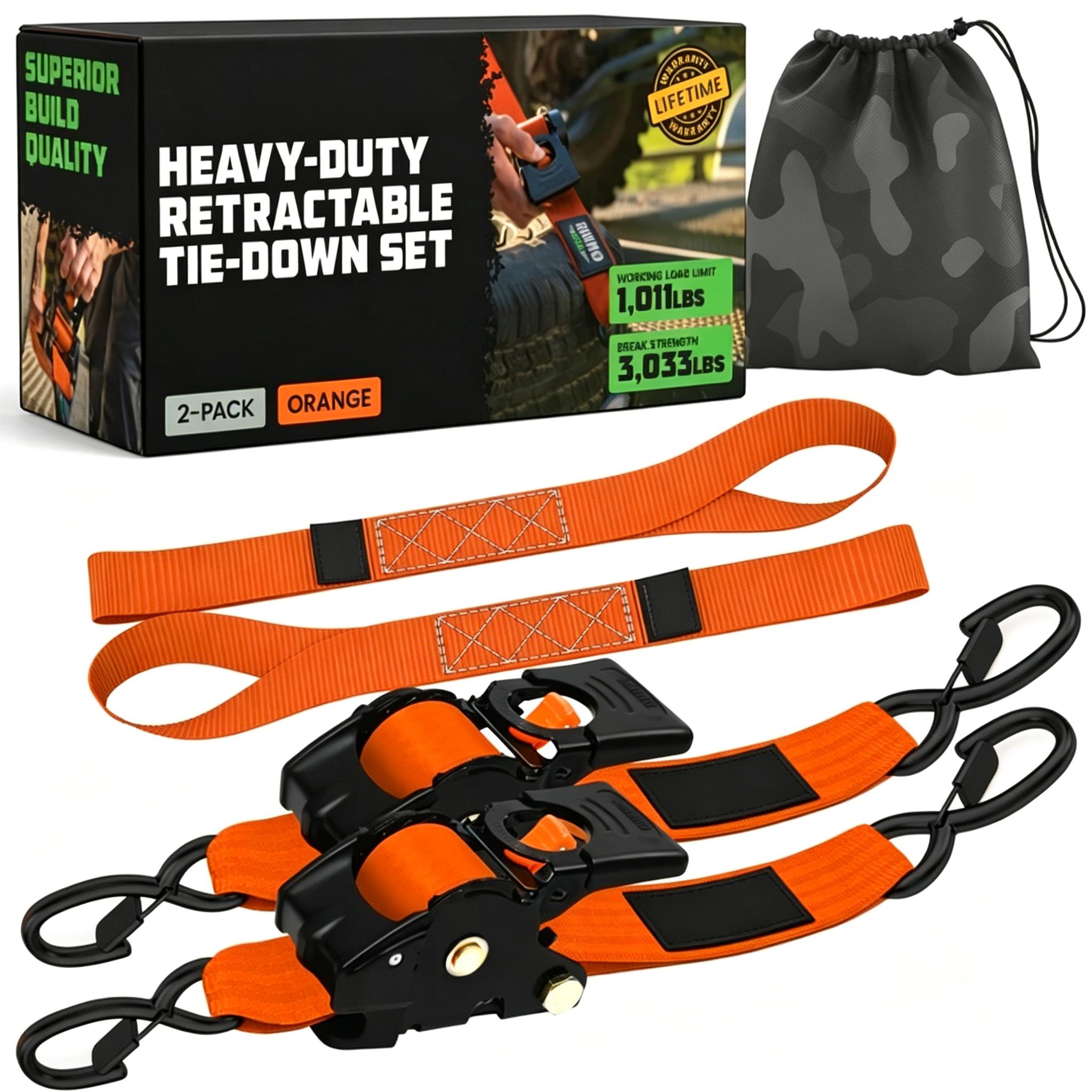 Self-Retracting Ratchet Tie Down Straps 2/4-Pack