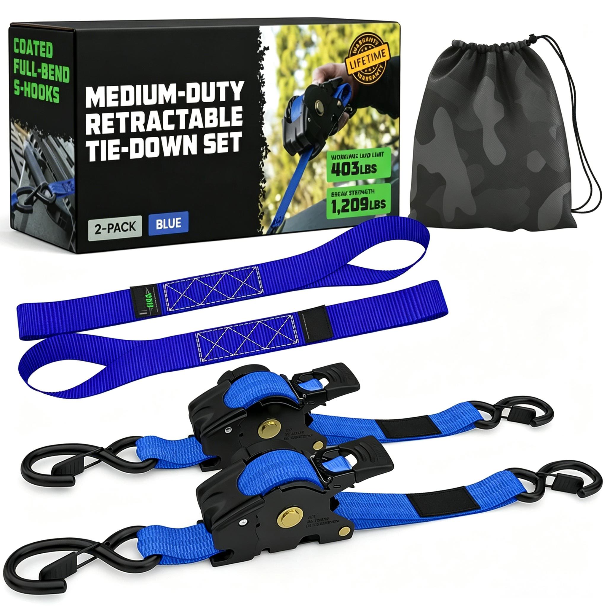 Self-Retracting Ratchet Tie Down Straps 2/4-Pack