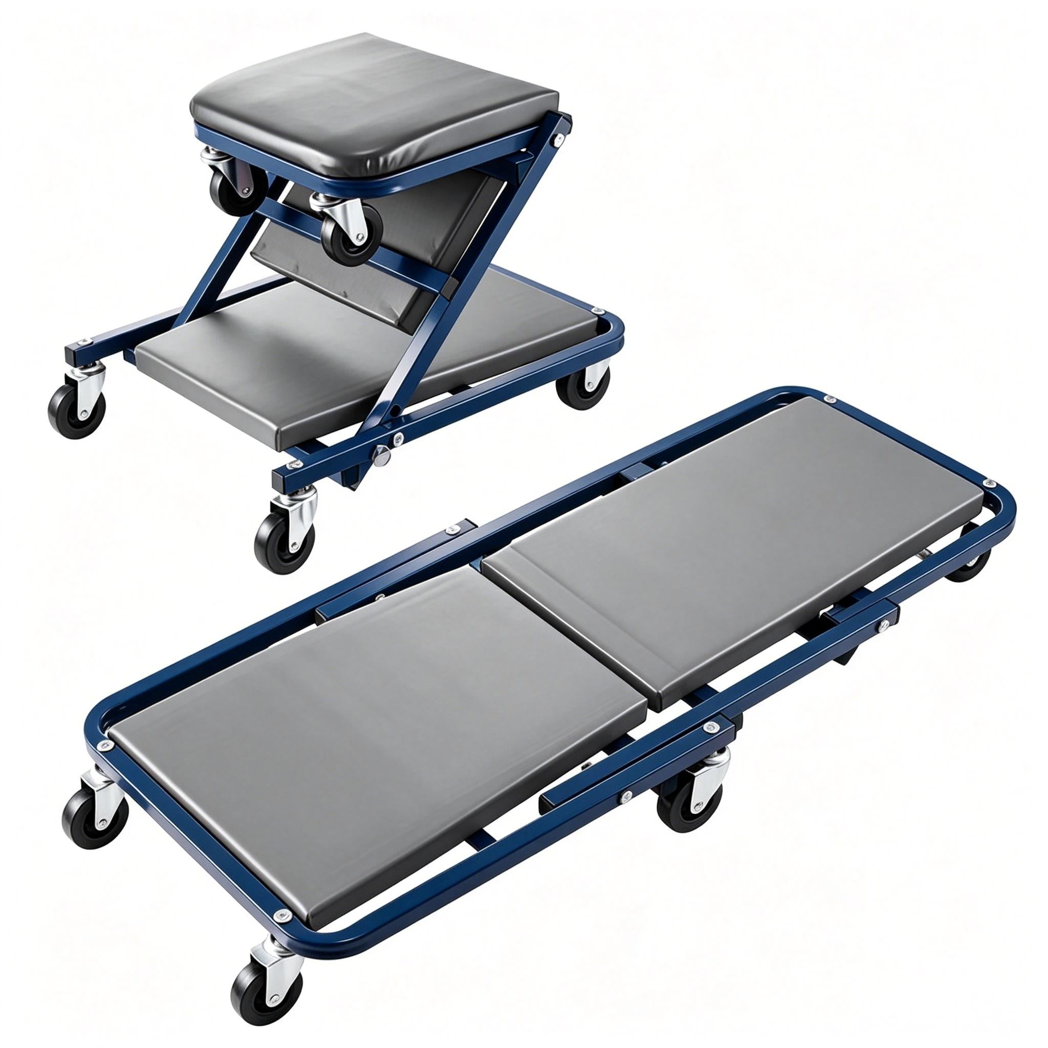 2 in 1 Foldable Mechanic Creeper Seat /36 Inch Rolling Garage Stool /450 LBS Capacity