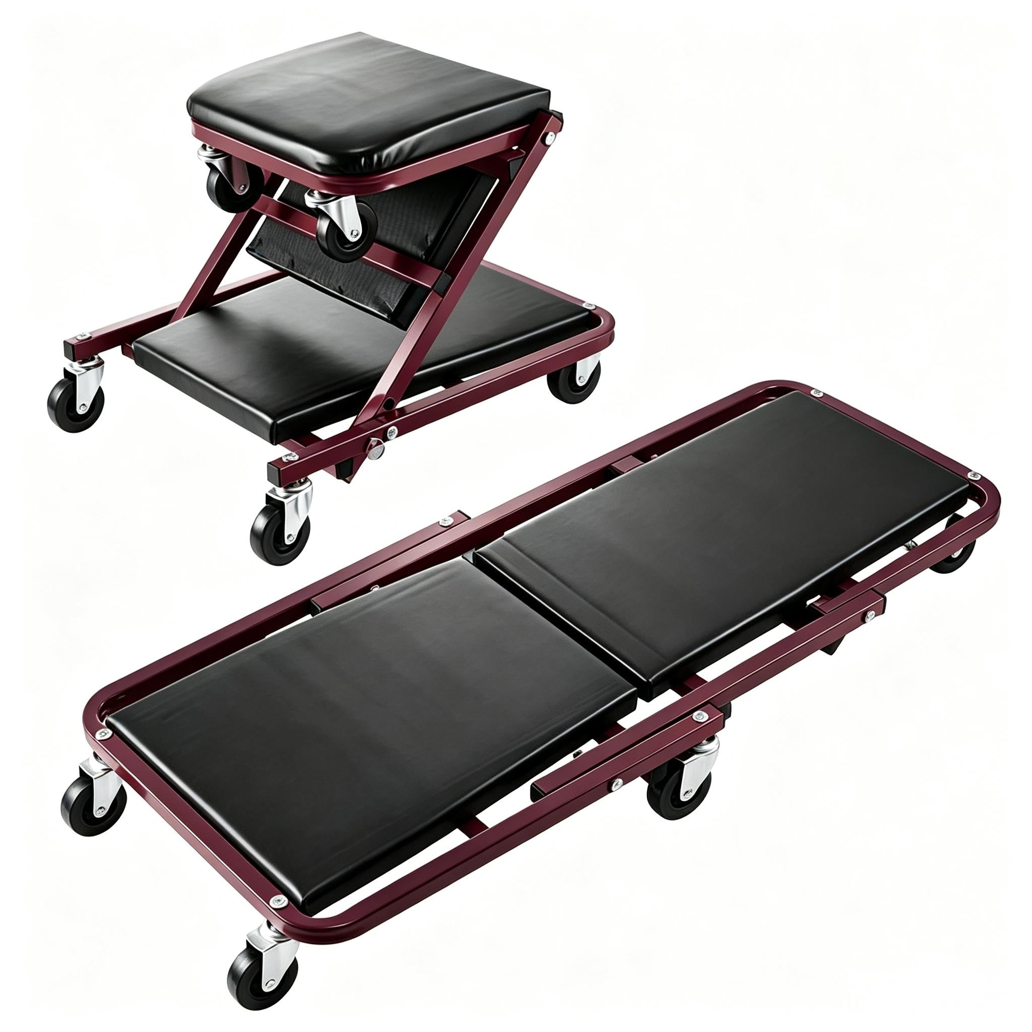 2 in 1 Foldable Mechanic Creeper Seat /36 Inch Rolling Garage Stool /450 LBS Capacity