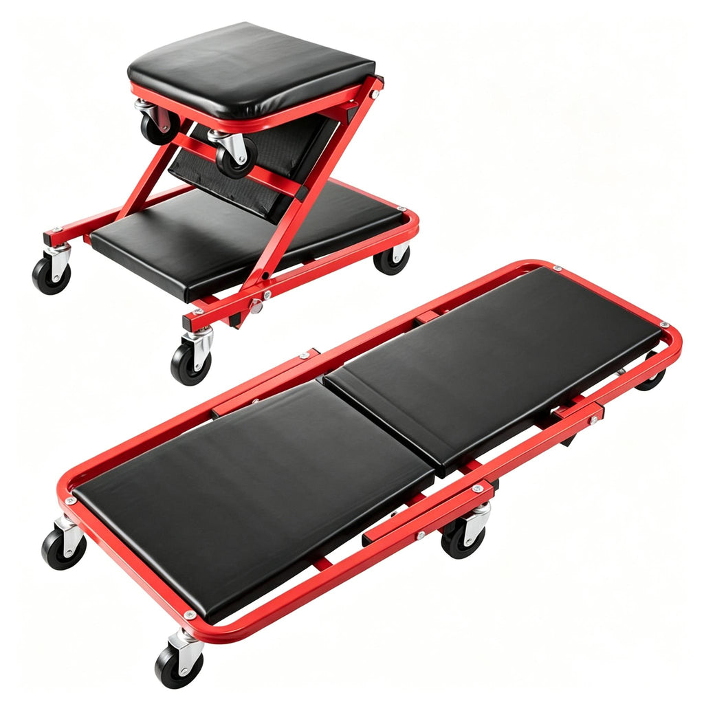 2 in 1 Foldable Mechanic Creeper Seat /36 Inch Rolling Garage Stool /450 LBS Capacity