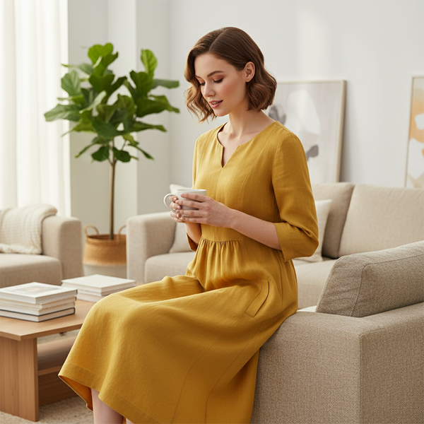 Casual V-Neck Midi Pocket Dress